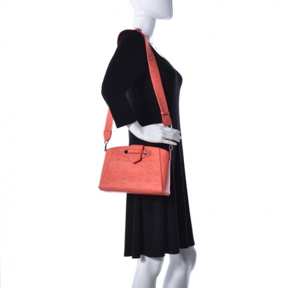 MCM Hot Coral Monogram Leather Small Essential Crossbody Bag - Picture 2 of 6
